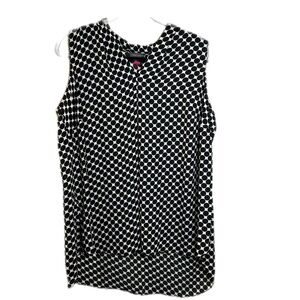 Vince Camuto Black White Polka Dot Shirt 1x plus sleeveless